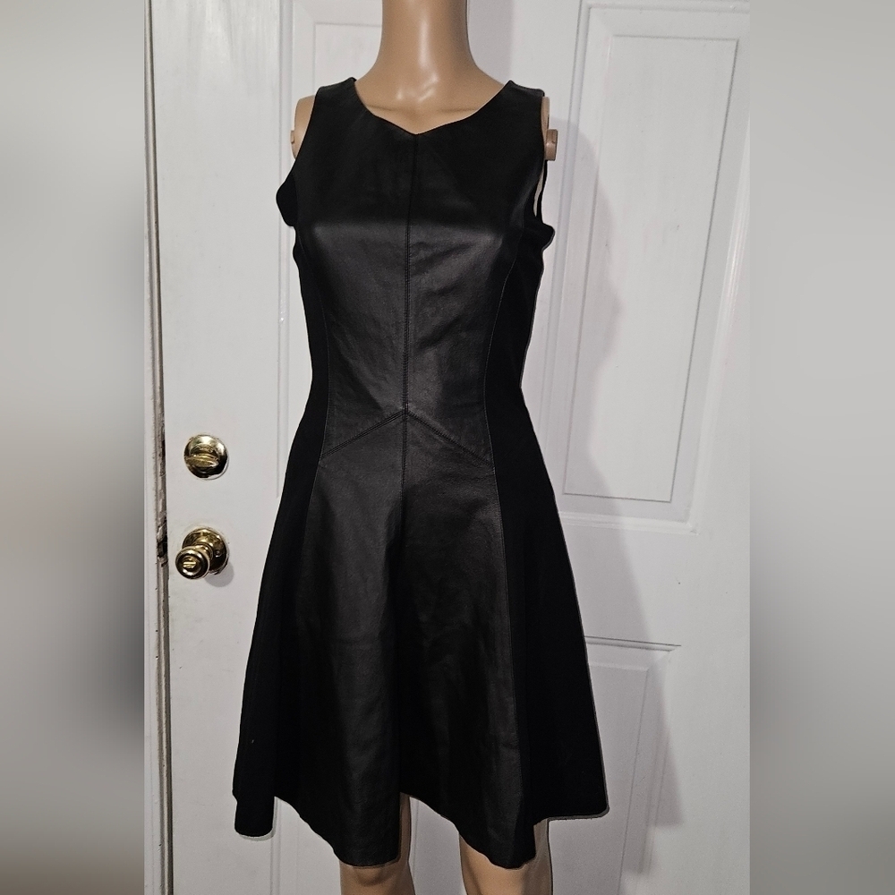 My Tribe Leather Block Mini Black Sleeveless Dress